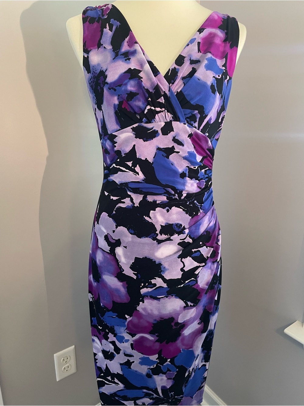 Lauren Ralph Lauren Purple and Black Floral Midi Dress